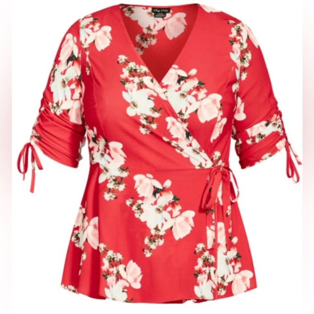 City Chic Lady Ascot Floral Wrap Top NWT plus S 16W - Picture 2 of 6